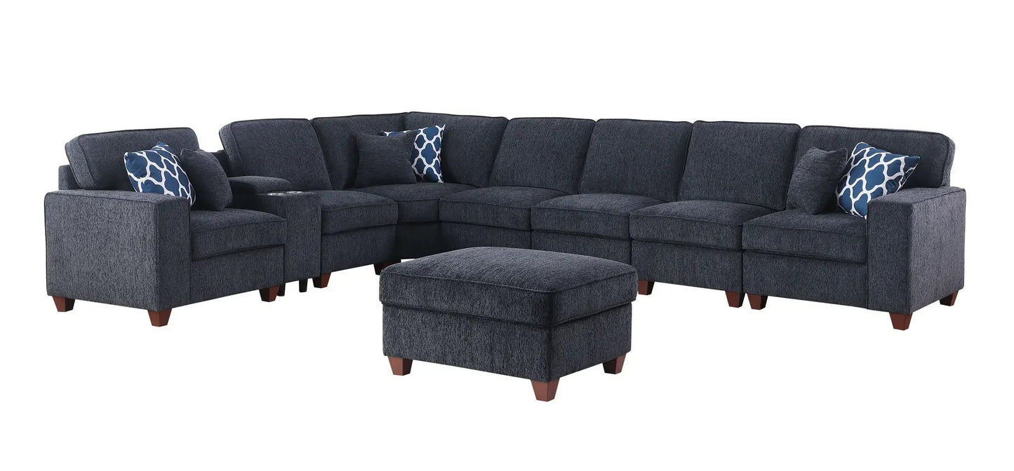 Lily sectional sofa with ottoman in black fabric; 2-piece set by Unique Piece Furniture on Tampa Home & Garden Store