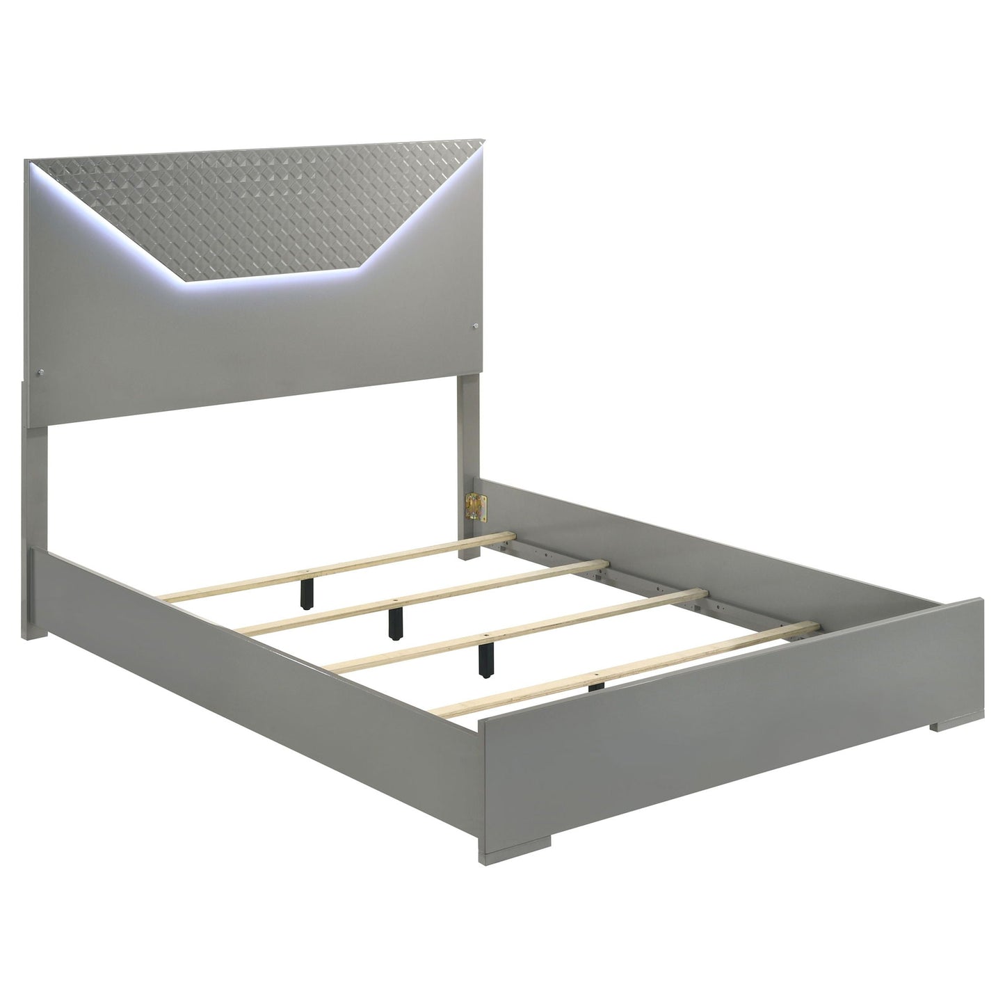 Pierce 4-Piece Bedroom Set LED lighting gray metal bedframe diamondplate headboard on Tampa Home & Garden Store