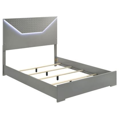 Pierce 4-Piece Bedroom Set LED lighting gray metal bedframe diamondplate headboard on Tampa Home & Garden Store