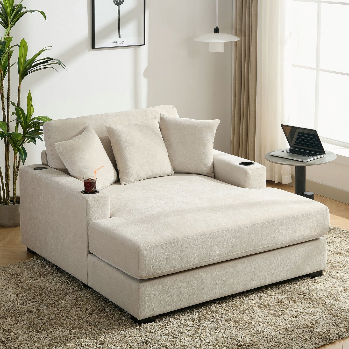 Modern Oversized Chaise Lounger and Pillow