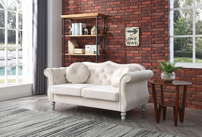 Stylish Flared Arm Loveseat Nailhead Trim cream HouseOfZazla stationary loveseat tufted arms on Tampa Home & Garden Store