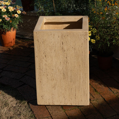 Modern Outdoor Planter beige stone-textured square planter by HouseOfZazla, empty open-top on Tampa Home & Garden Store