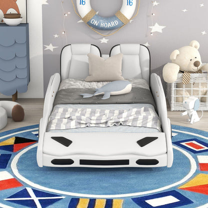 Race car shaped twin platform bed with wheels, pine wood construction, HouseOfZazla on Tampa Home & Garden Store