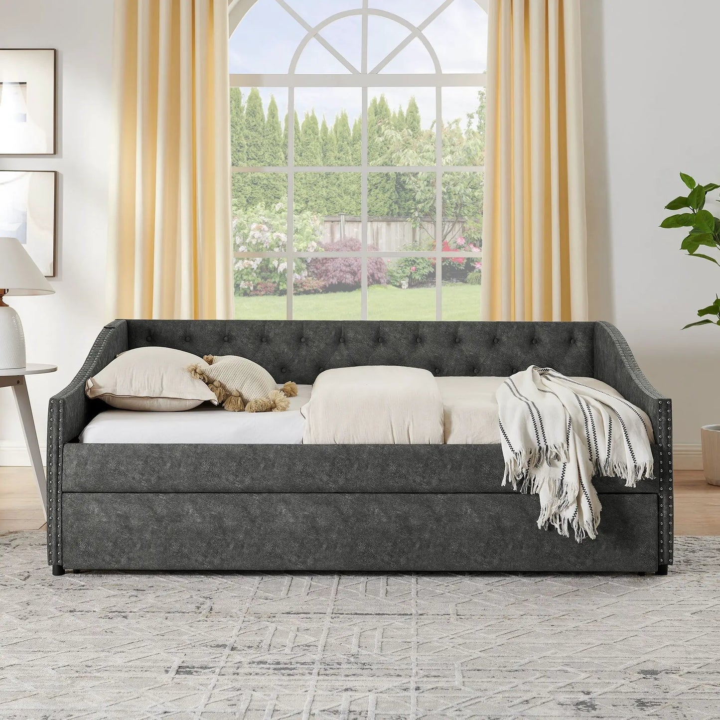 Upholstered Daybed USB Charging and Pull Out Bed