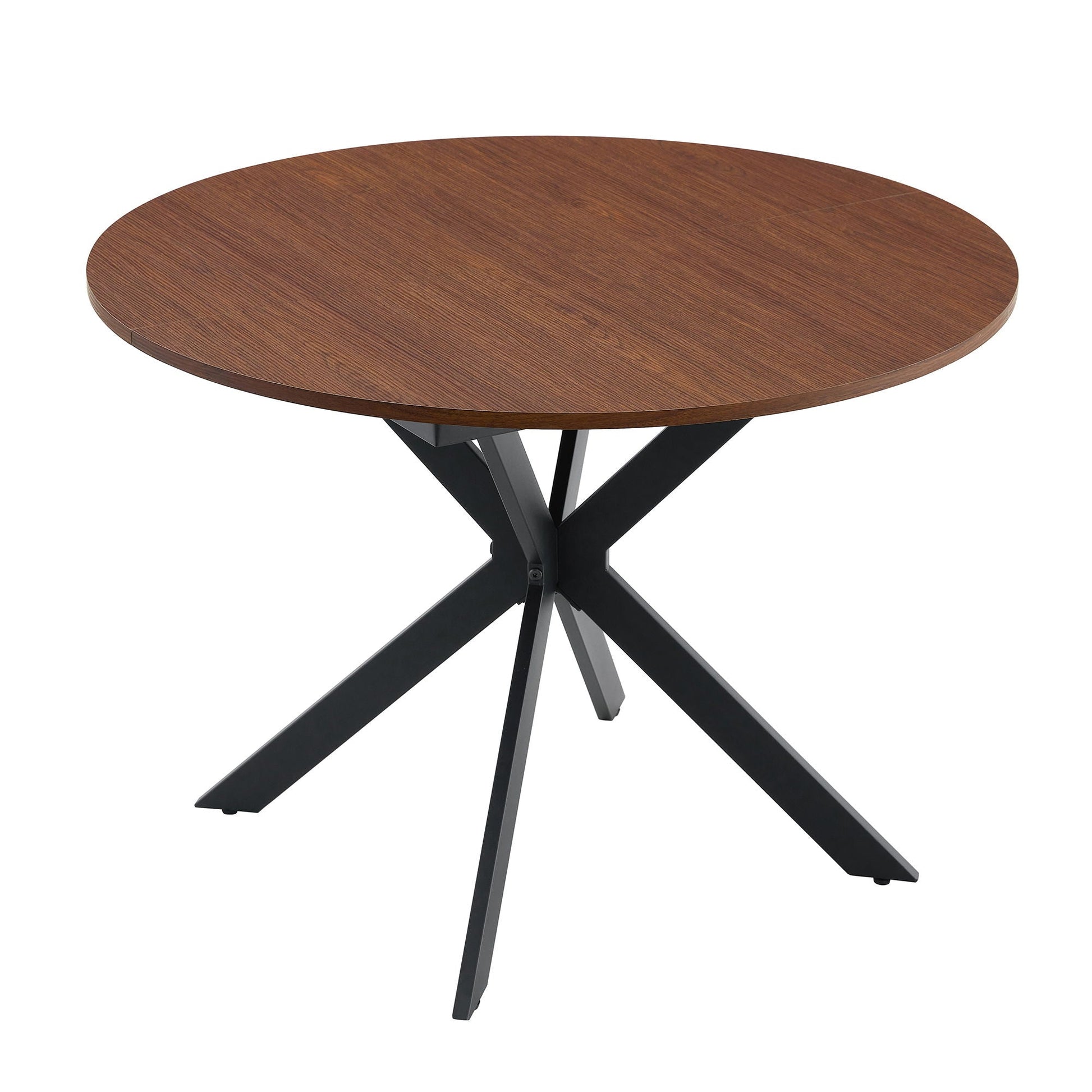 Extendable round dining table walnut finish with black metal X-base legs by HouseOfZazla on Tampa Home & Garden Store