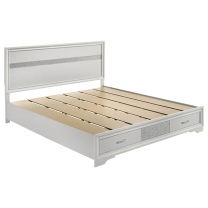 Corbin glittering 4-piece bedroom set bed frame with silver headboard and storage drawer on Tampa Home & Garden Store