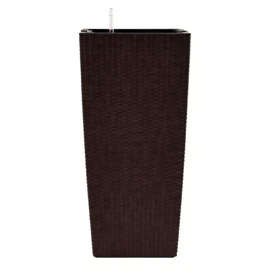 Indoor outdoor planter with automatic watering system in dark brown woven wicker on Tampa Home & Garden Store