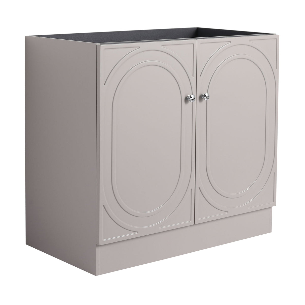 Freestanding bathroom vanity with soft close from HouseOfZazla, taupe two-door cabinet with panels on Tampa Home & Garden Store