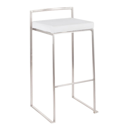 Contemporary stackable barstool with padded white seat and stainless steel frame on Tampa Home & Garden Store