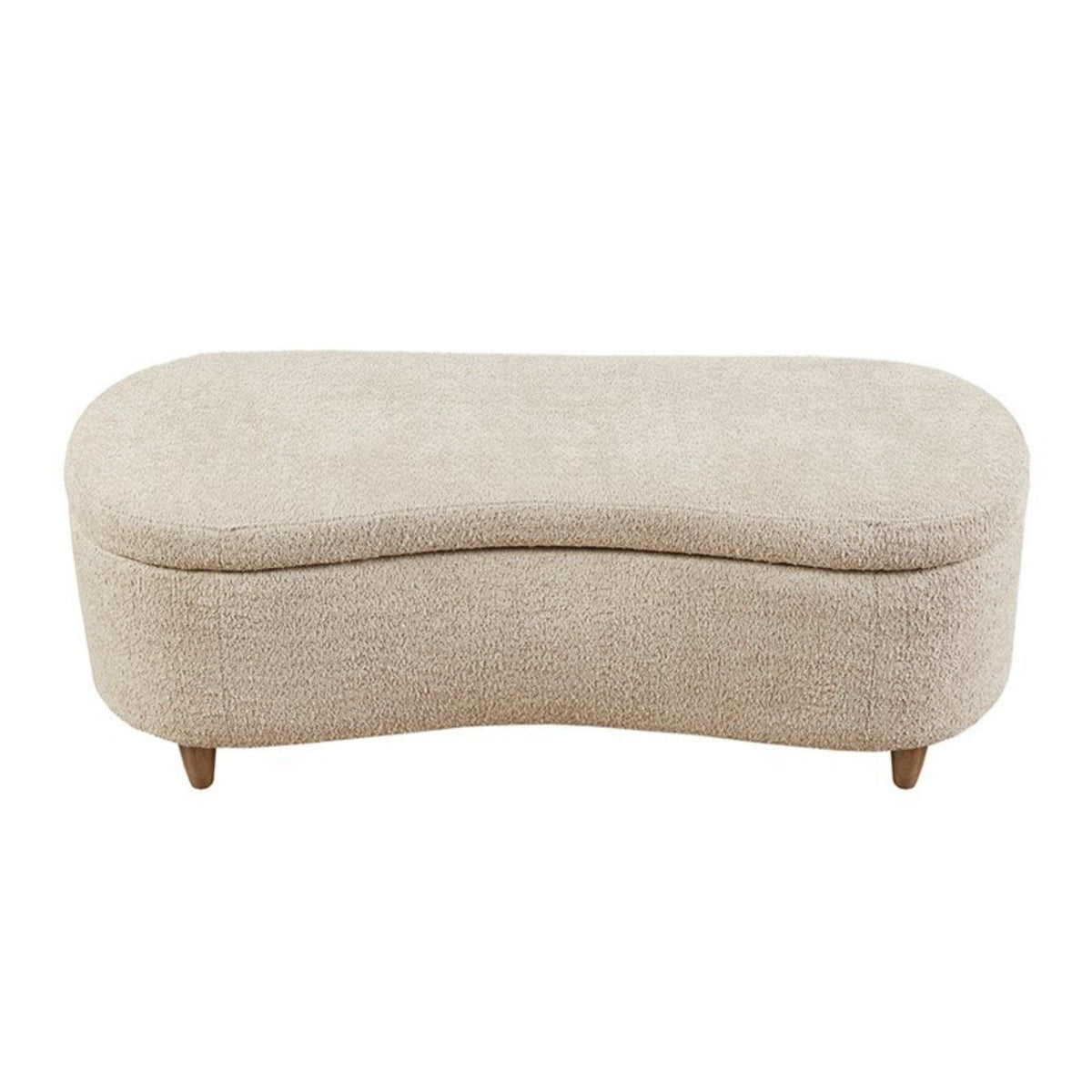 Beige fabric flip-top storage bench by HouseOfZazla with rounded corners and wooden legs on Tampa Home & Garden Store