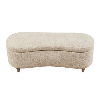 Beige fabric flip-top storage bench by HouseOfZazla with rounded corners and wooden legs on Tampa Home & Garden Store