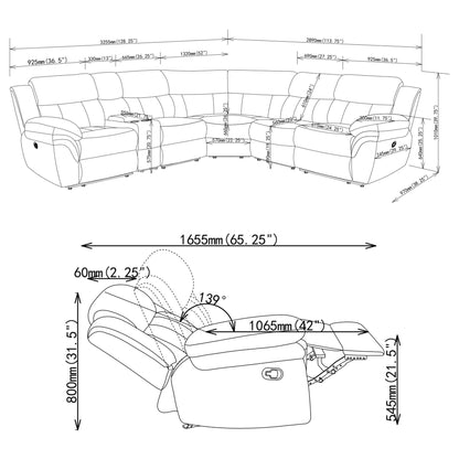 Divine 6 Piece Reclining Sectional by HouseOfZazla chaise longue schematic drawing on Tampa Home & Garden Store