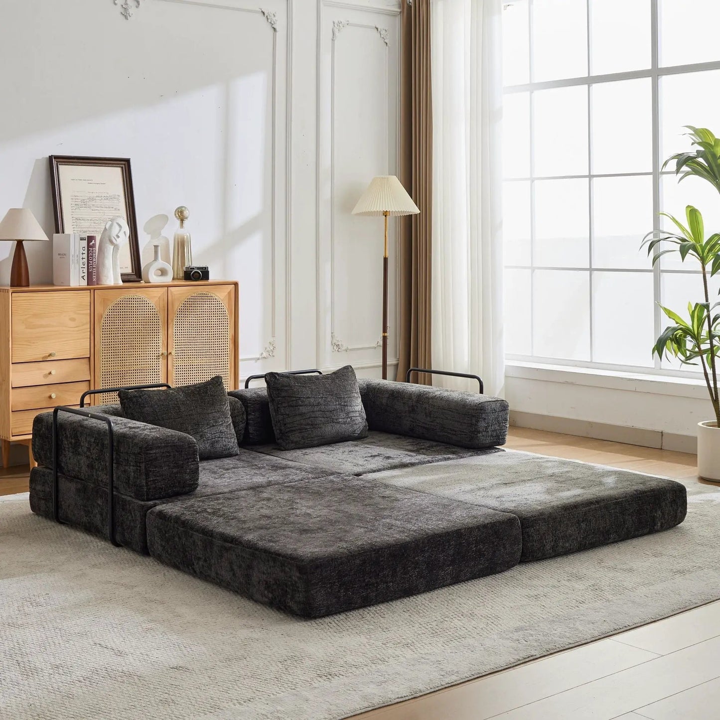 Convertible Floor Sofa Bed with Armrest