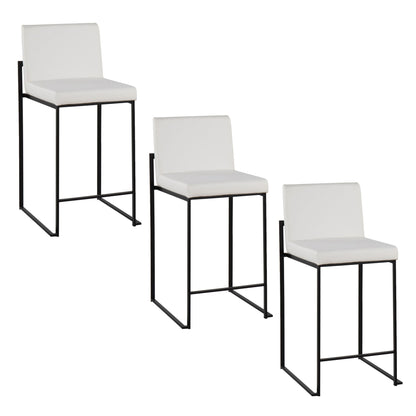 Fuji high back counter stool set, white upholstered seats with black metal frames, 4 stools on Tampa Home & Garden Store