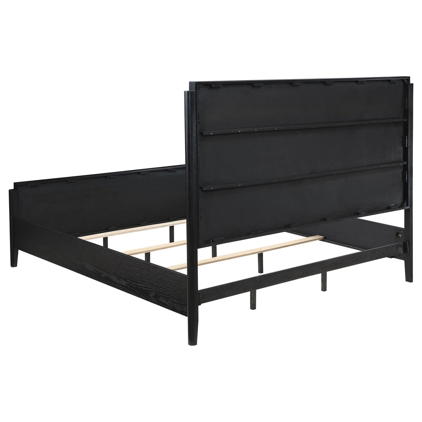 Ennis eastern king black panel bed by HouseOfZazla with tall headboard and slat support on Tampa Home & Garden Store
