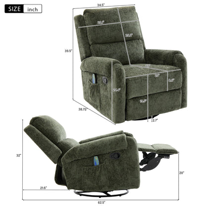 Manual Recliner Massage Chair with Swivel Rocker, 8 modes, side pocket by HouseOfZazla on Tampa Home & Garden Store
