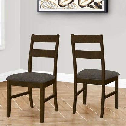 Dining chairs set of 2, upholstered brown seats with dark wood ladder-back frames on Tampa Home & Garden Store