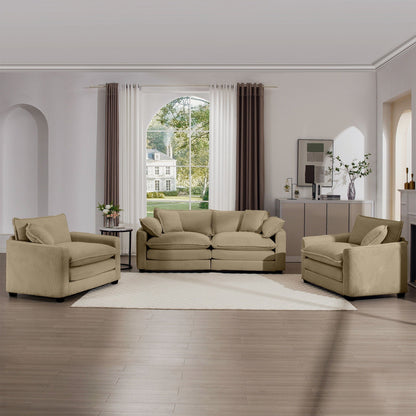 Elegant oversized beige 3-piece sectional with deep seats and ribbed fabric by HouseOfZazla on Tampa Home & Garden Store