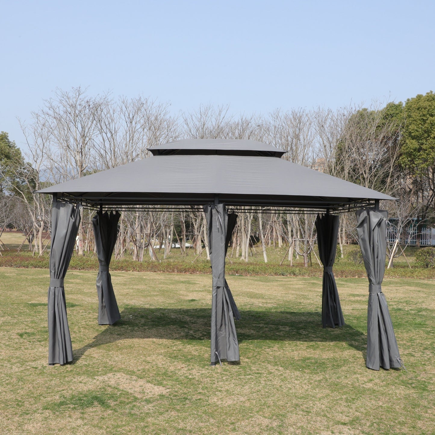 HouseOfZazla 13x10 ft grey outdoor gazebo canopy with ventilated double roof and side walls on Tampa Home & Garden Store