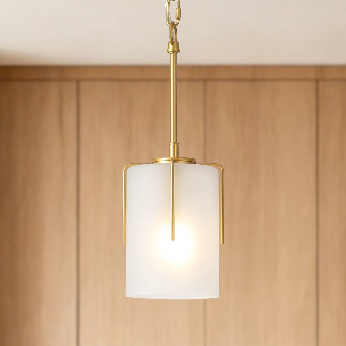 Adjustable Cylindrical Pendant Light brass finish with white glass shade Unique Piece Furniture on Tampa Home & Garden Store