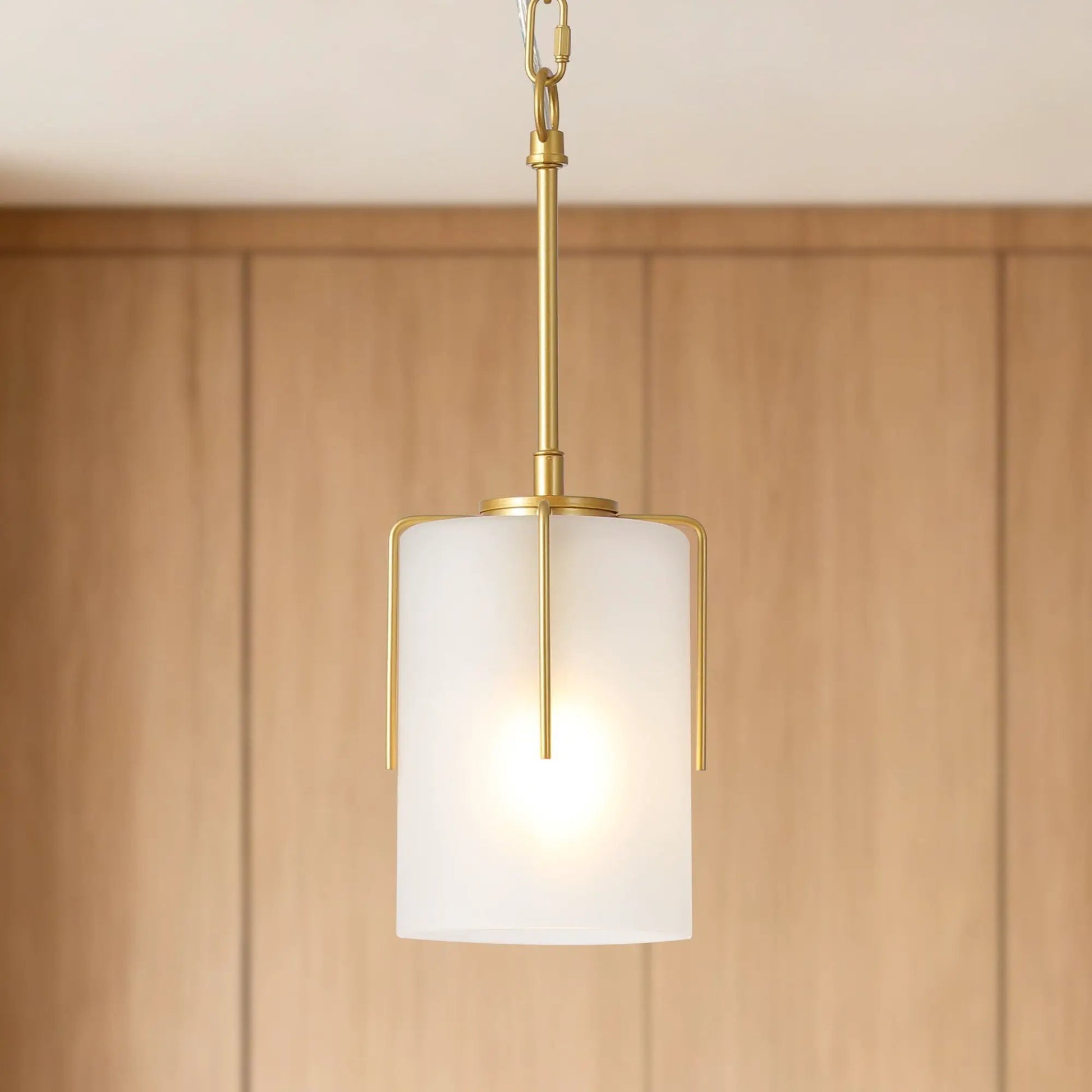 Adjustable Cylindrical Pendant Light brass finish with white glass shade Unique Piece Furniture on Tampa Home & Garden Store
