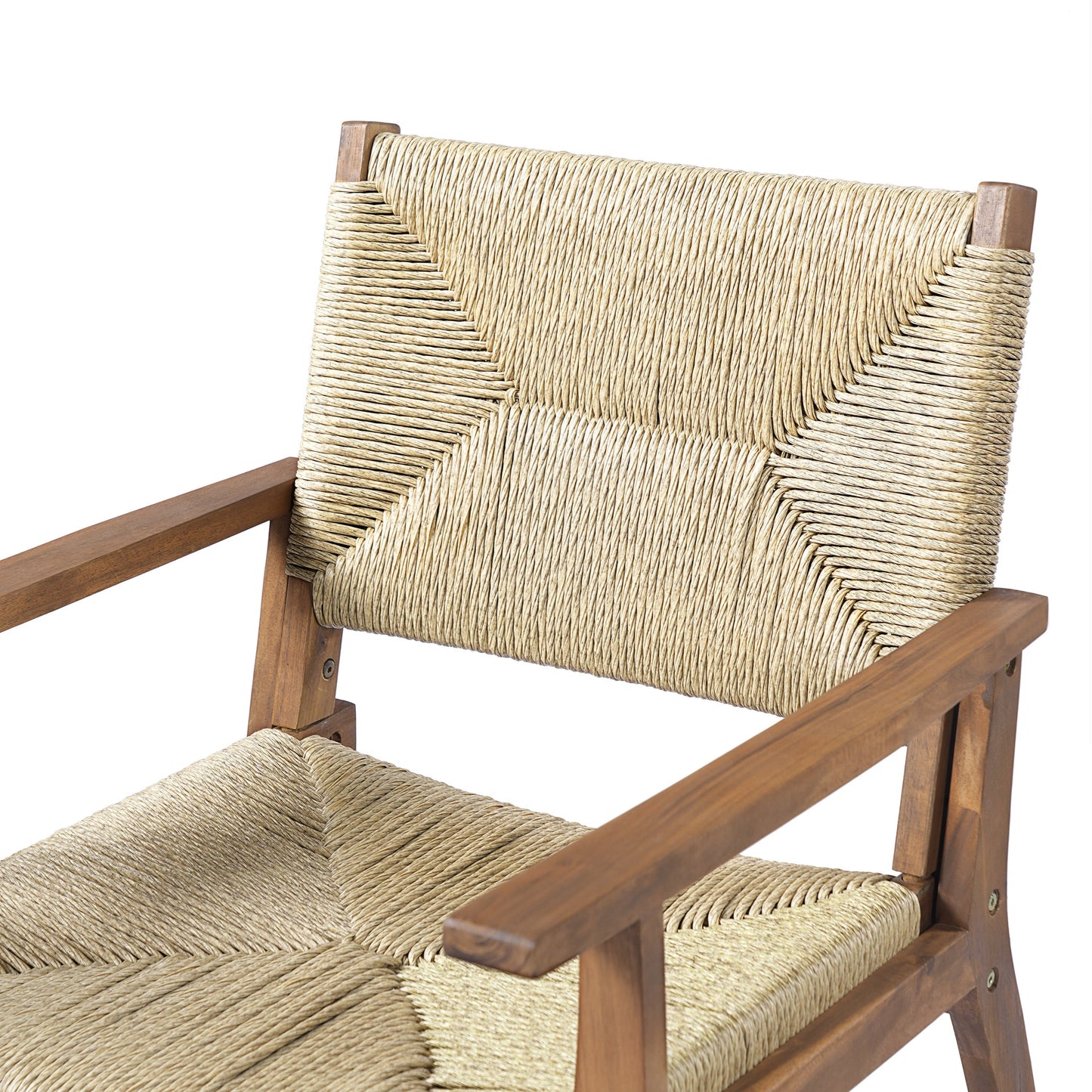 Durable outdoor dining chair with acacia wood frame and natural woven wicker seat on Tampa Home & Garden Store