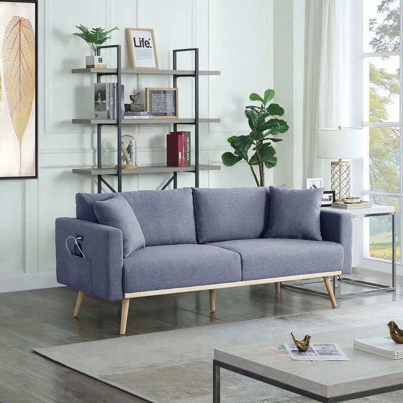 Easton Fabric Sofa blue-gray by Unique Piece Furniture with USB ports, pockets, and pillows on Tampa Home & Garden Store