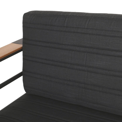 Giovanna Club Chair Set arm chairs cushion in dark charcoal fabric with wooden armrests on Tampa Home & Garden Store