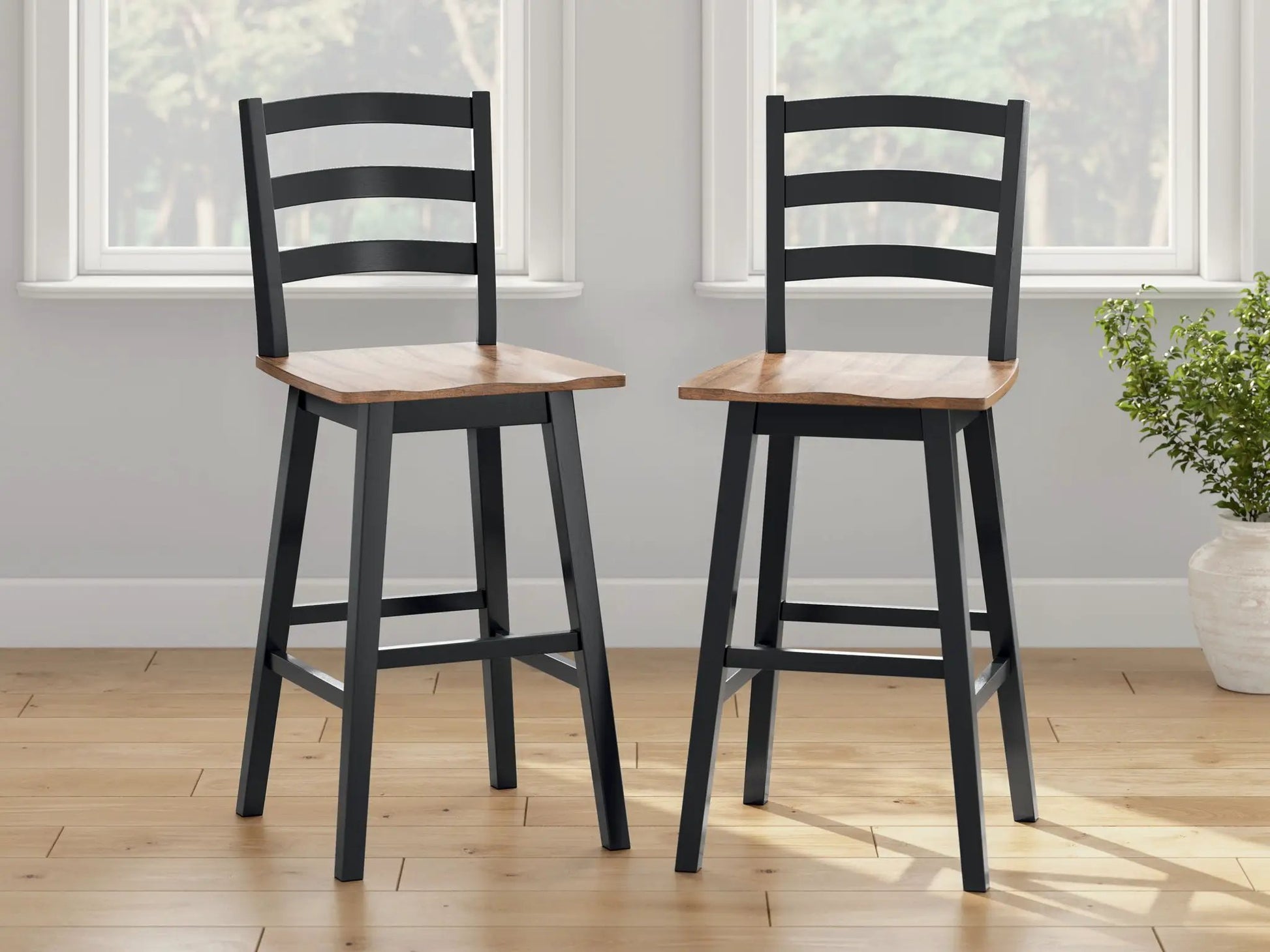 Wildenauer Swivel Stool set of 2, dark charcoal frames with natural wood seats by Unique Piece Furniture on Tampa Home & Garden Store