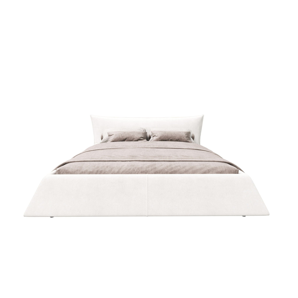 Upholstered platform bed with special shaped headboard in beige fabric by HouseOfZazla on Tampa Home & Garden Store
