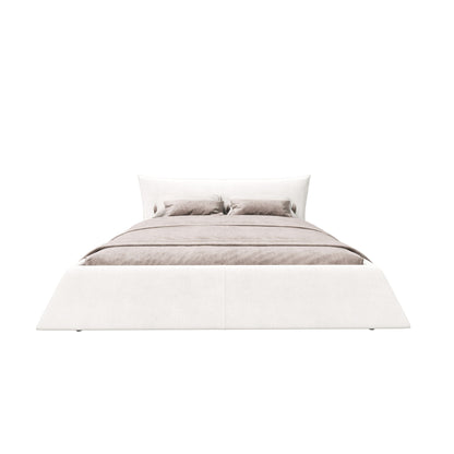 Upholstered platform bed with special shaped headboard in beige fabric by HouseOfZazla on Tampa Home & Garden Store