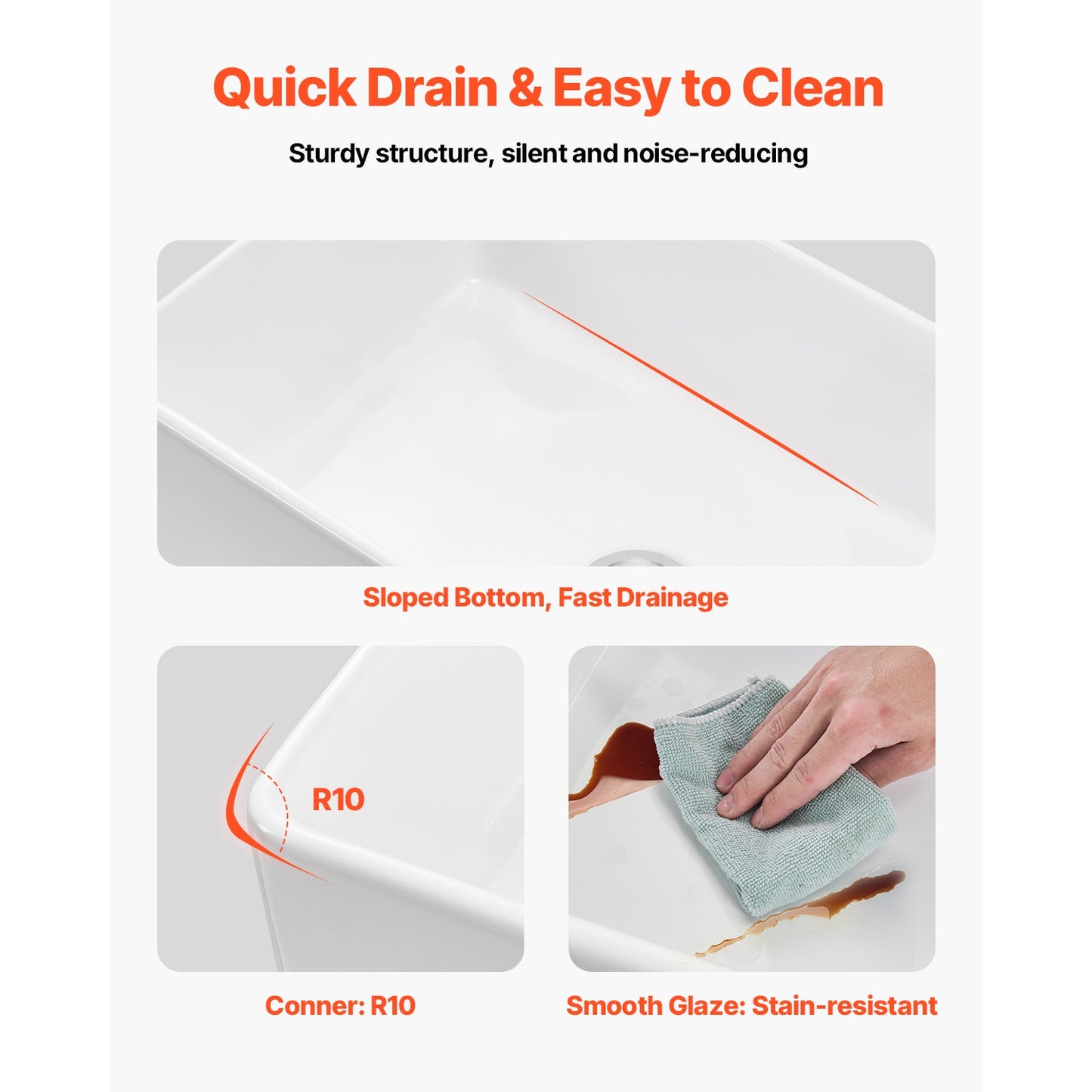 Single Bowl Undermount Kitchen Fireclay Sink