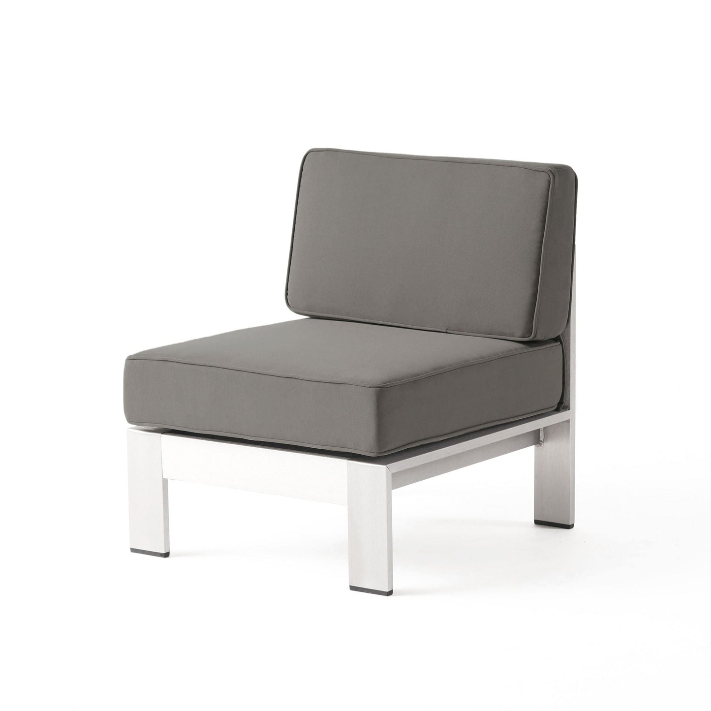 Outdoor aluminum armless chair with cushion in silver by HouseOfZazla on Tampa Home & Garden Store
