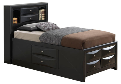 Modern storage bed with bookcase headboard, black finish, drawers and shelves on Tampa Home & Garden Store