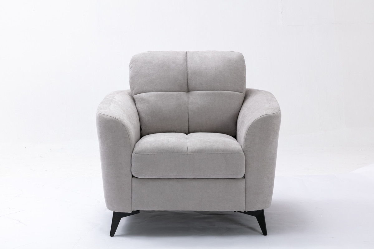 Callie woven fabric armchair in light gray with angled black legs by HouseOfZazla on Tampa Home & Garden Store
