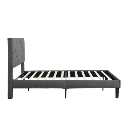 Full Size Gray Upholstered Bed Frame and Slats