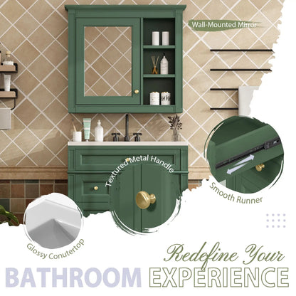 Green wall-mounted bathroom vanity with medicine cabinet, 2 soft-closing doors and 4 drawers on Tampa Home & Garden Store