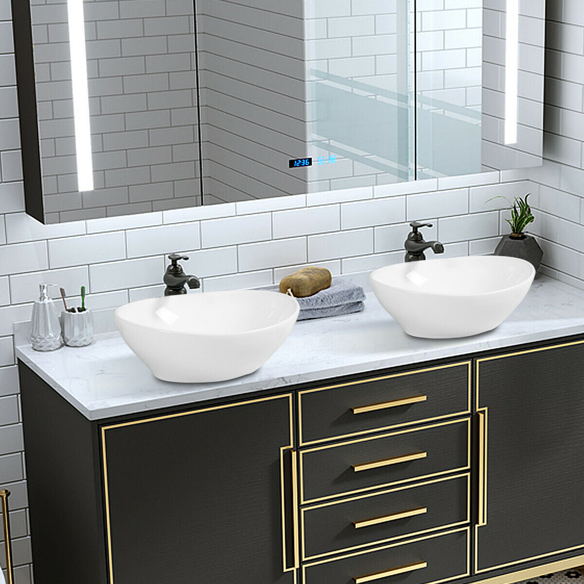 Lavabo de baño ovalado de cerámica