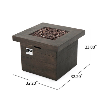 Anchorage 32'' brown wood square MGO fire pit with lava rocks and burner ring 40,000 BTU on Tampa Home & Garden Store