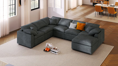 U_Style 120.8in Extra Large Modular Sectional Sofa in dark gray fabric with chaise on Tampa Home & Garden Store