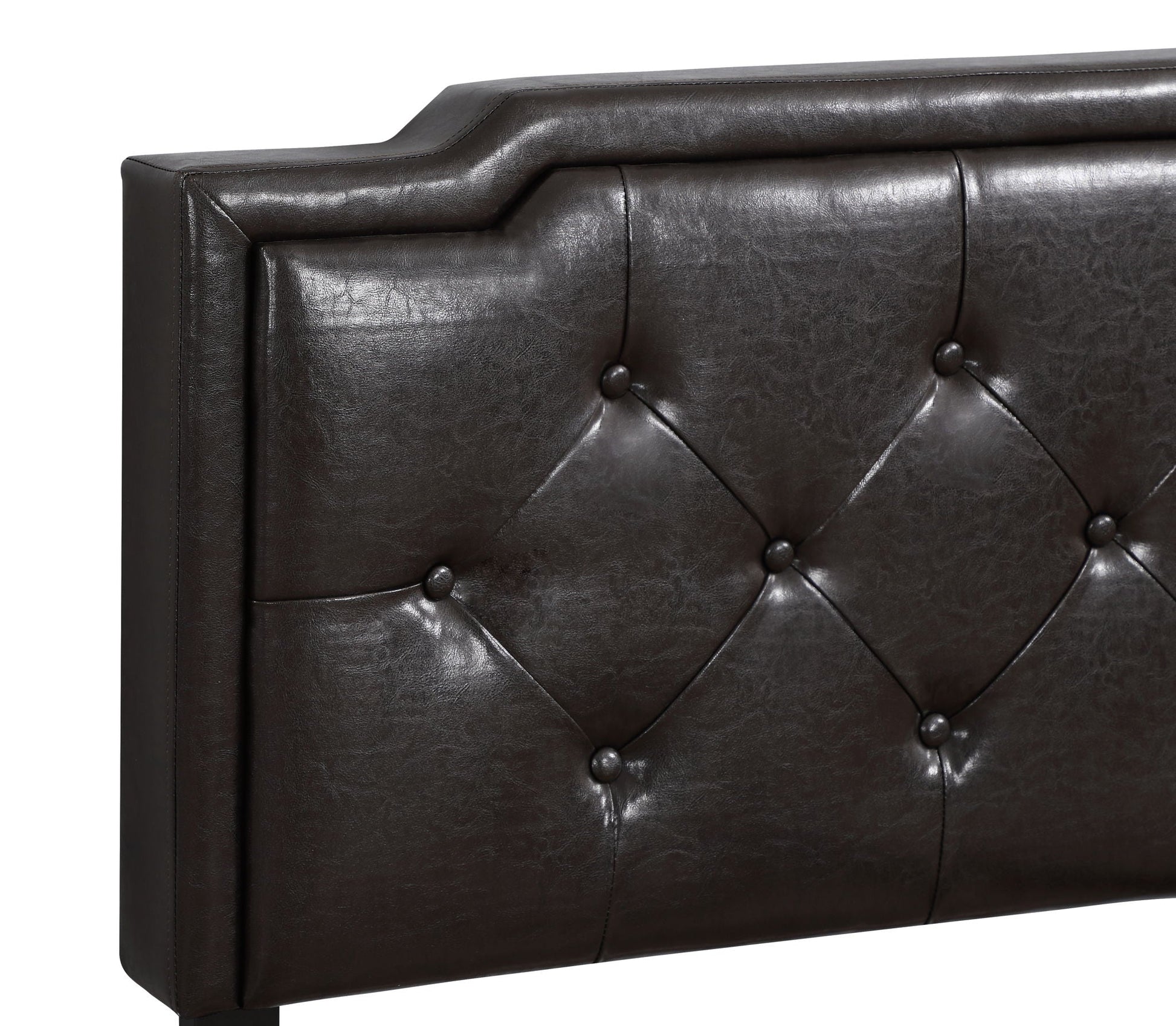 Button tufted upholstered bed in dark brown leather with diamond tufting on Tampa Home & Garden Store