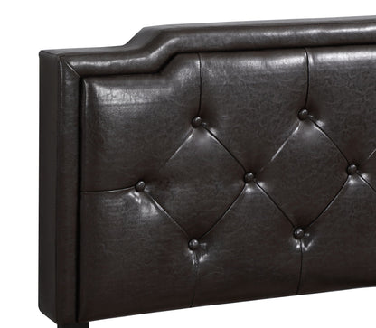 Button tufted upholstered bed in dark brown leather with diamond tufting on Tampa Home & Garden Store