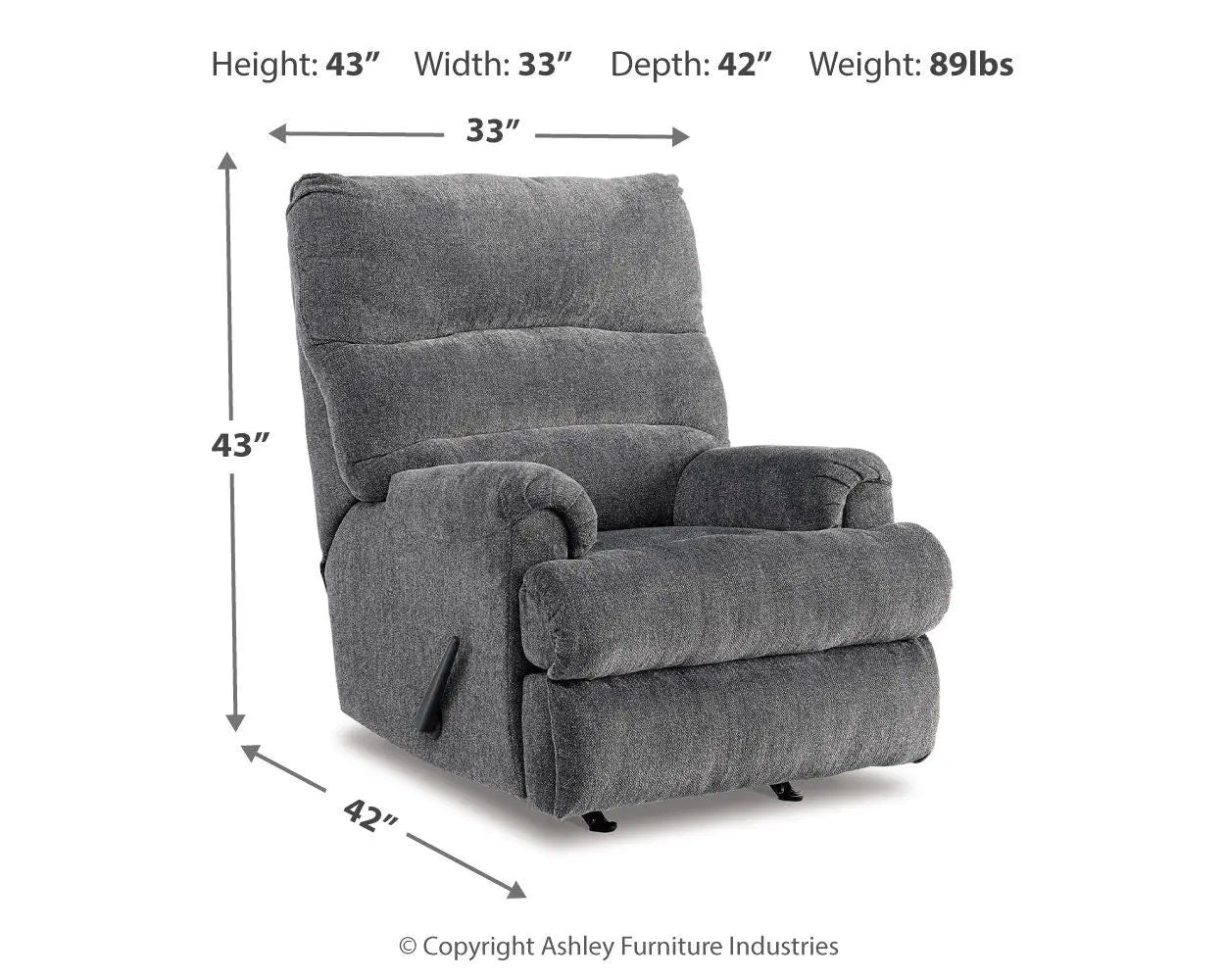Man Fort Rocker Recliner in gray fabric by Unique Piece Furniture, 43H x 33W x 42D on Tampa Home & Garden Store