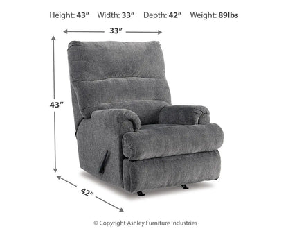 Man Fort Rocker Recliner in gray fabric by Unique Piece Furniture, 43H x 33W x 42D on Tampa Home & Garden Store