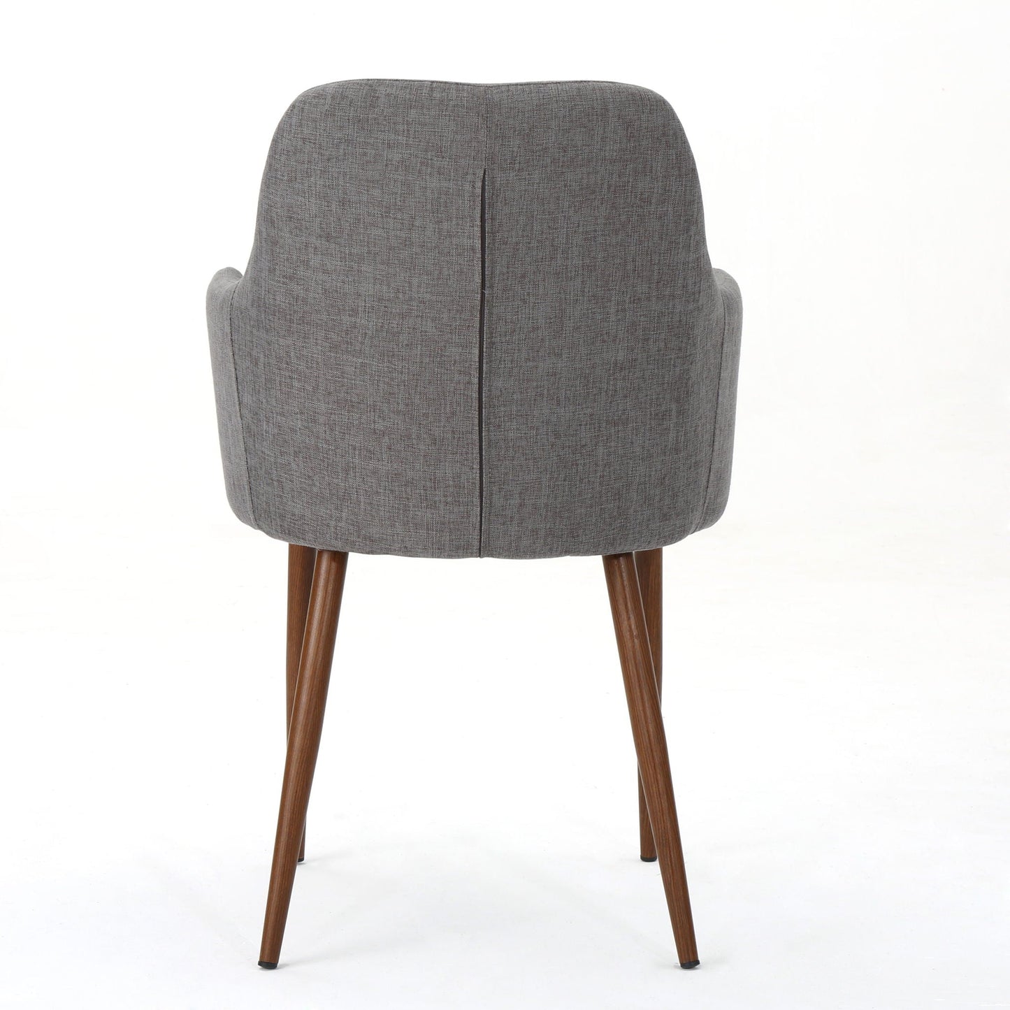 Elegant dining chair with contoured back in grey fabric and wooden legs by HouseOfZazla on Tampa Home & Garden Store