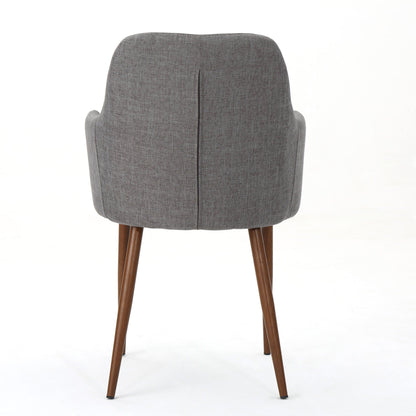 Elegant dining chair with contoured back in grey fabric and wooden legs by HouseOfZazla on Tampa Home & Garden Store
