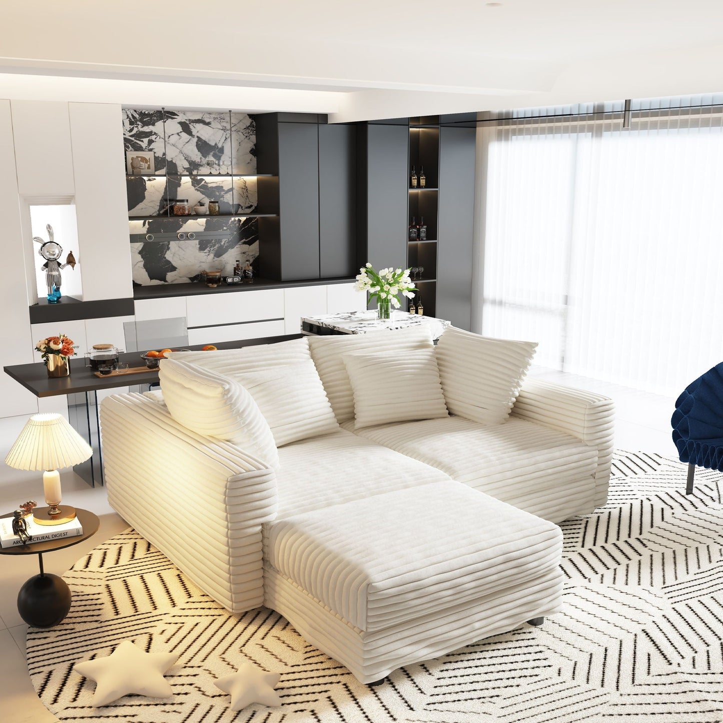 Deep Seat Sofa Bed With Ottoman and Soft Pillows