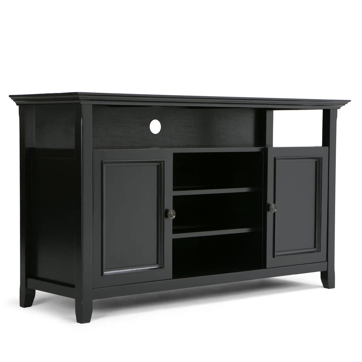 Amherst - TV Media Stand black wood with open shelf and cabinet doors Unique Piece Furniture on Tampa Home & Garden Store