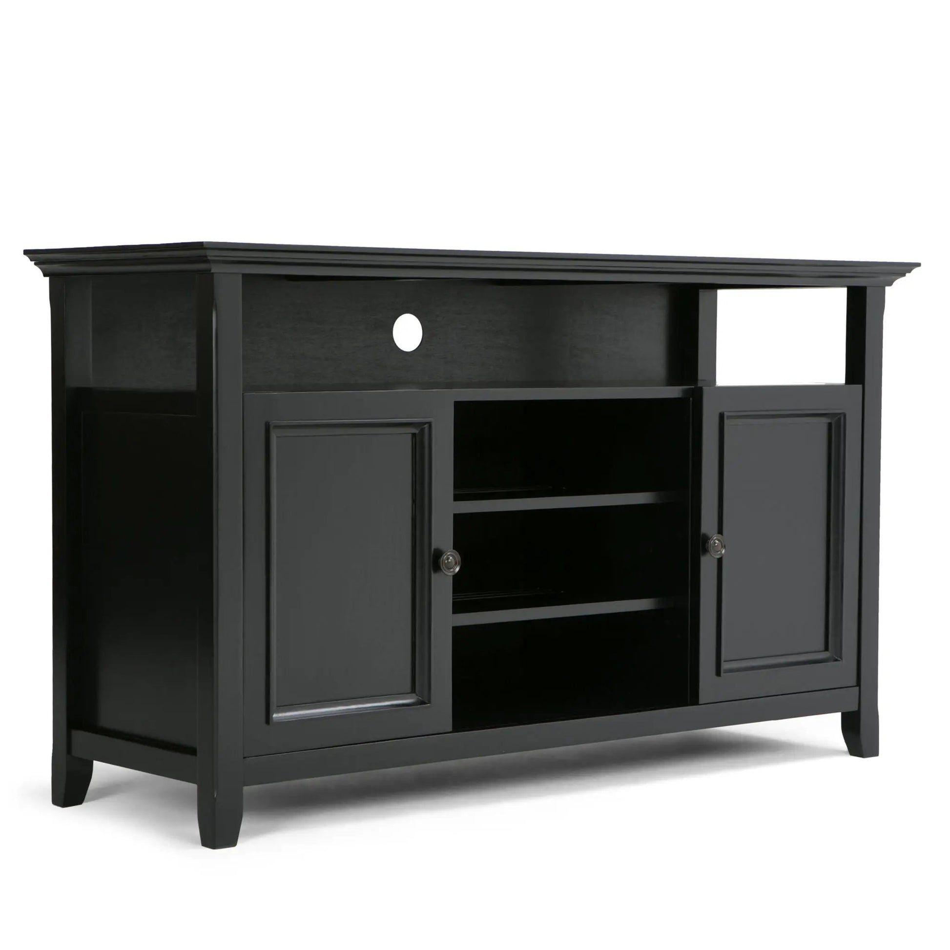 Amherst - TV Media Stand black wood with open shelf and cabinet doors Unique Piece Furniture on Tampa Home & Garden Store