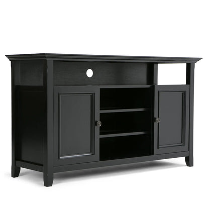 Amherst - TV Media Stand black wood with open shelf and cabinet doors Unique Piece Furniture on Tampa Home & Garden Store